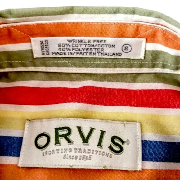 ORVIS Striped Shirt LS Button Red Blue  Green - Picture 5 of 5